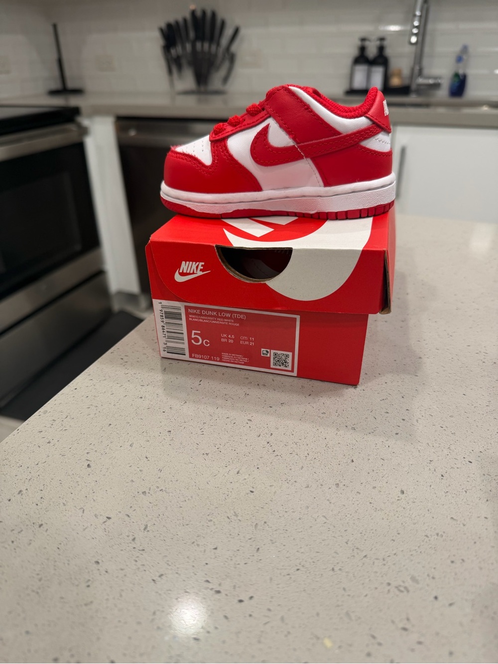 Nike Kids Red and White Dunk Low Toddler Sneaker